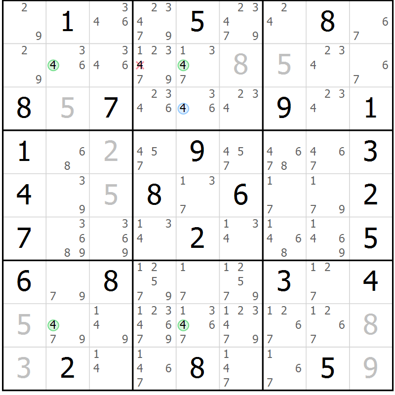 Position des candidats pour la solution de la Gr 32 page 35 du magazine de sudoku Maestro n° 087