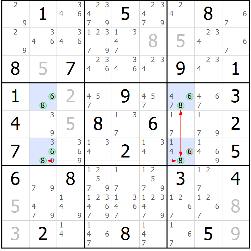 Position des candidats pour la solution de la Gr 32 page 35 du magazine de sudoku Maestro n° 087