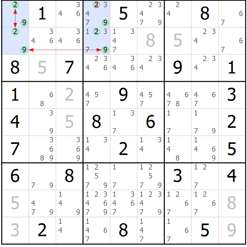 Position des candidats pour la solution de la Gr 32 page 35 du magazine de sudoku Maestro n° 087