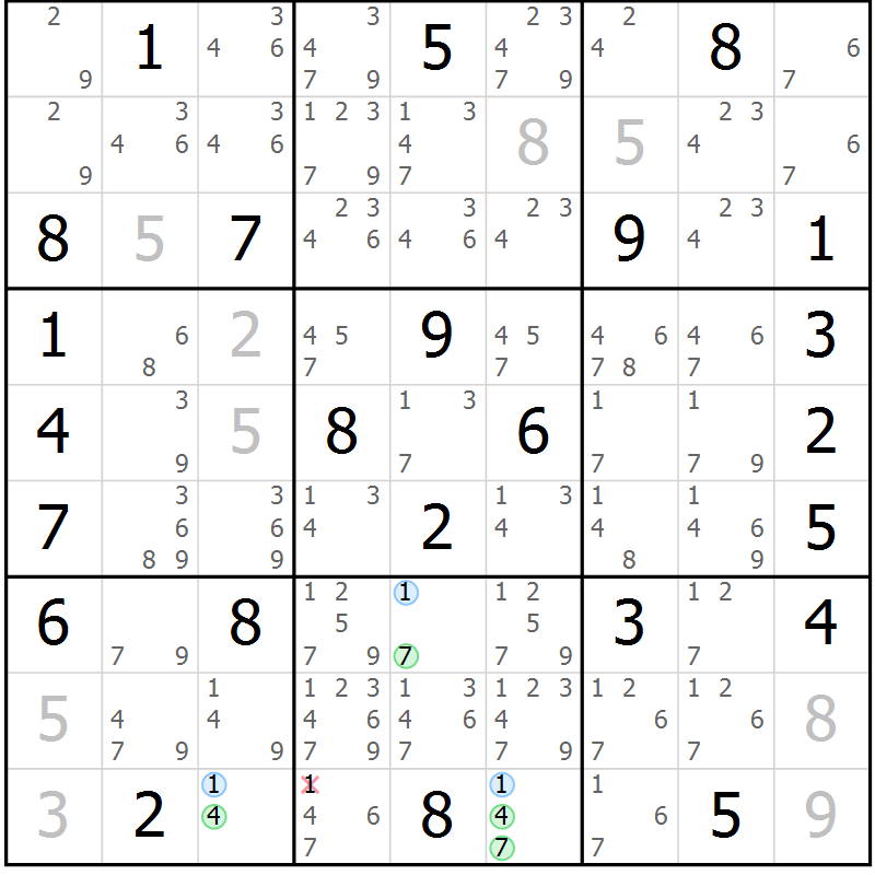 Position des candidats pour la solution de la Gr 32 page 35 du magazine de sudoku Maestro n° 087