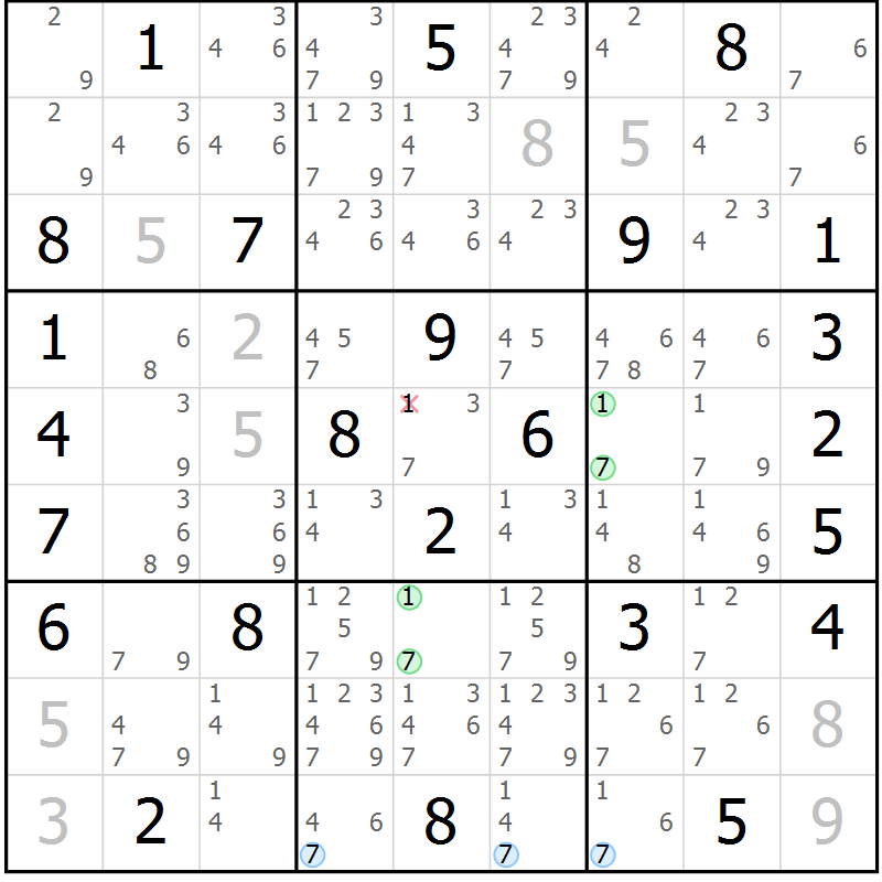 Position des candidats pour la solution de la Gr 32 page 35 du magazine de sudoku Maestro n° 087