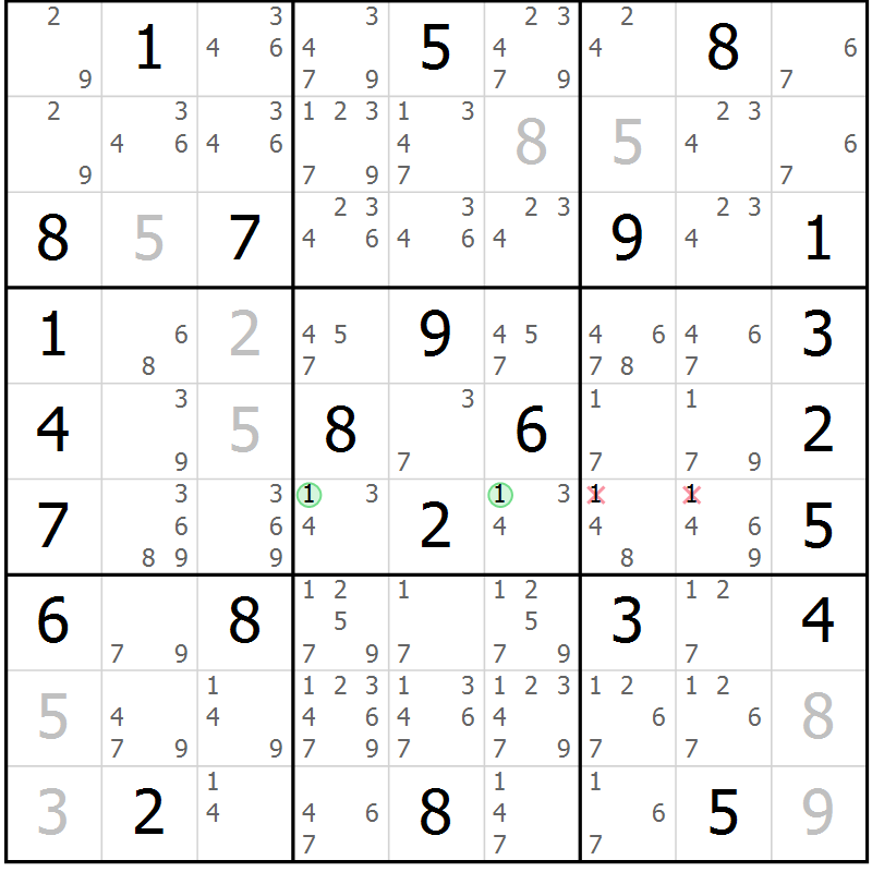 Position des candidats pour la solution de la Gr 32 page 35 du magazine de sudoku Maestro n° 087