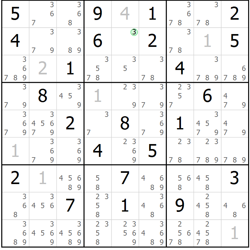 Position des candidats pour la solution de la Gr 33 page 36 du magazine de sudoku Maestro n° 087