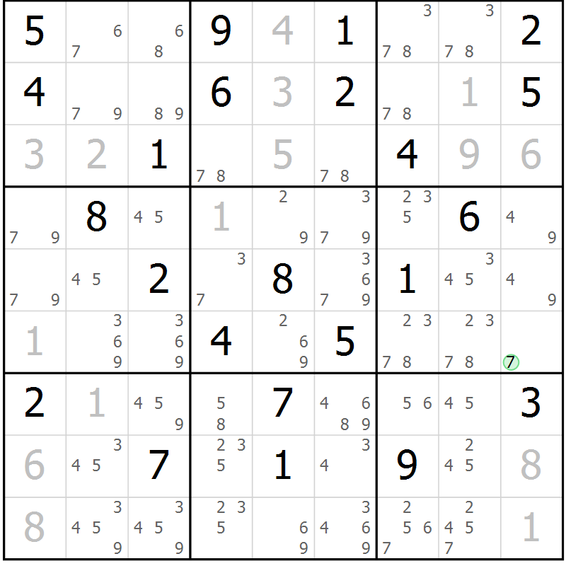 Position des candidats pour la solution de la Gr 33 page 36 du magazine de sudoku Maestro n° 087