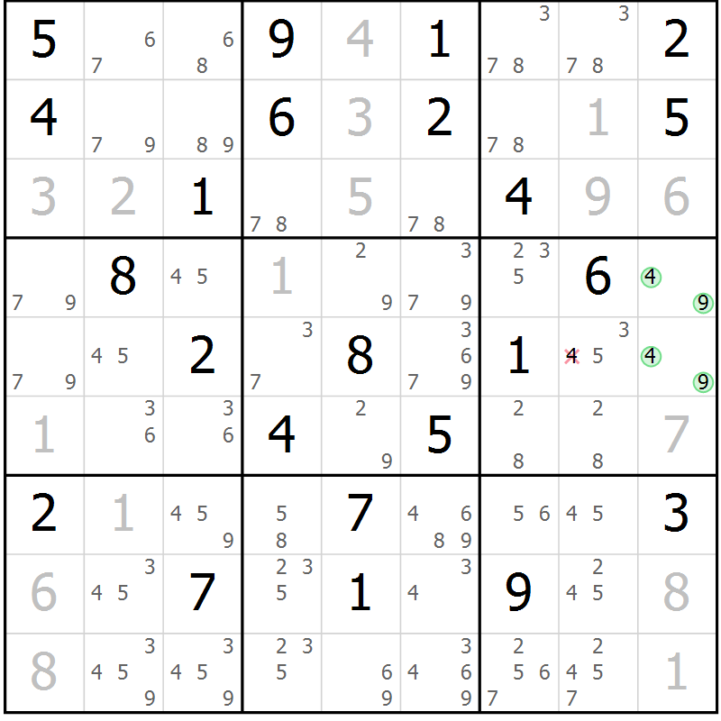 Position des candidats pour la solution de la Gr 33 page 36 du magazine de sudoku Maestro n° 087