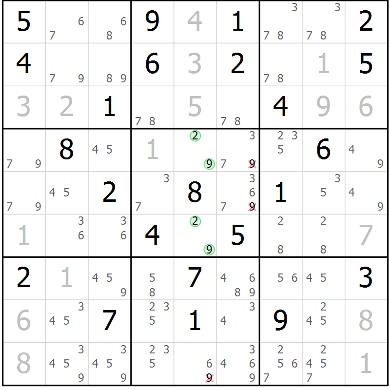 Position des candidats pour la solution de la Gr 33 page 36 du magazine de sudoku Maestro n° 087