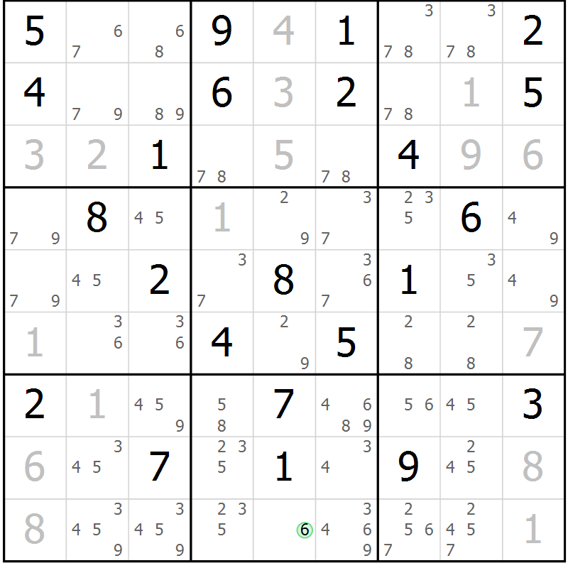 Position des candidats pour la solution de la Gr 33 page 36 du magazine de sudoku Maestro n° 087