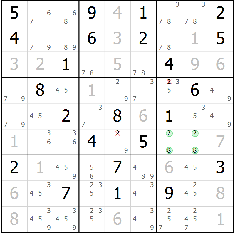 Position des candidats pour la solution de la Gr 33 page 36 du magazine de sudoku Maestro n° 087
