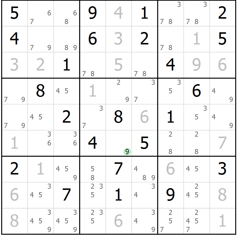 Position des candidats pour la solution de la Gr 33 page 36 du magazine de sudoku Maestro n° 087