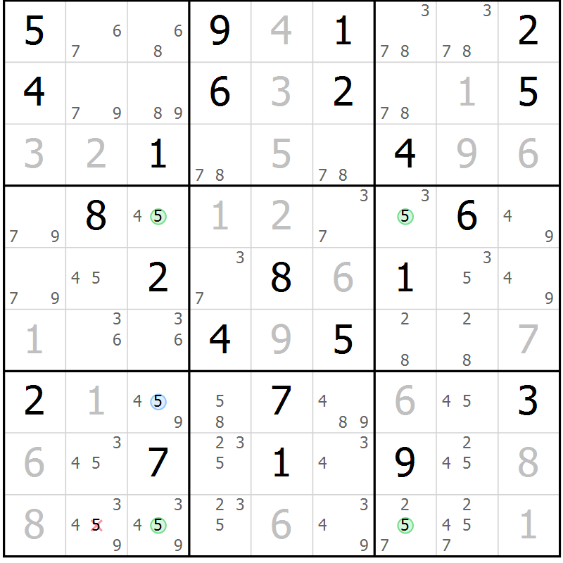 Position des candidats pour la solution de la Gr 33 page 36 du magazine de sudoku Maestro n° 087