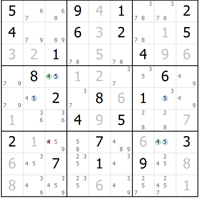 Position des candidats pour la solution de la Gr 33 page 36 du magazine de sudoku Maestro n° 087