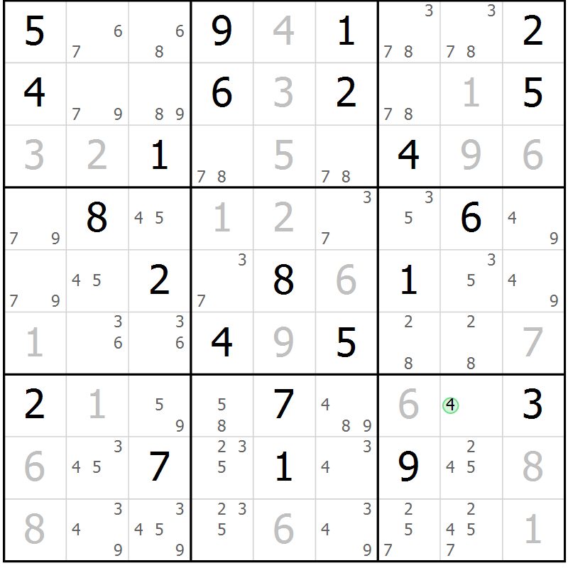 Position des candidats pour la solution de la Gr 33 page 36 du magazine de sudoku Maestro n° 087