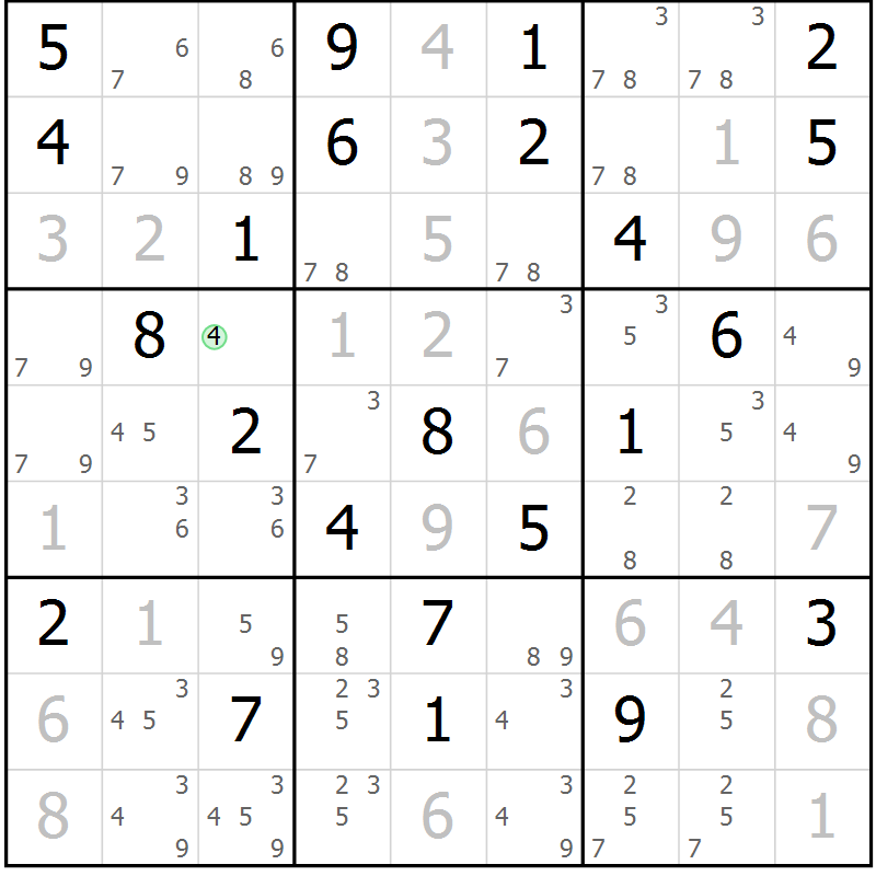 Position des candidats pour la solution de la Gr 33 page 36 du magazine de sudoku Maestro n° 087