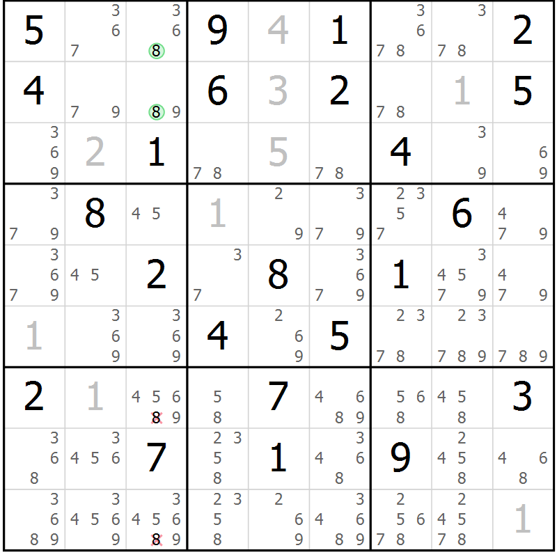 Position des candidats pour la solution de la Gr 33 page 36 du magazine de sudoku Maestro n° 087