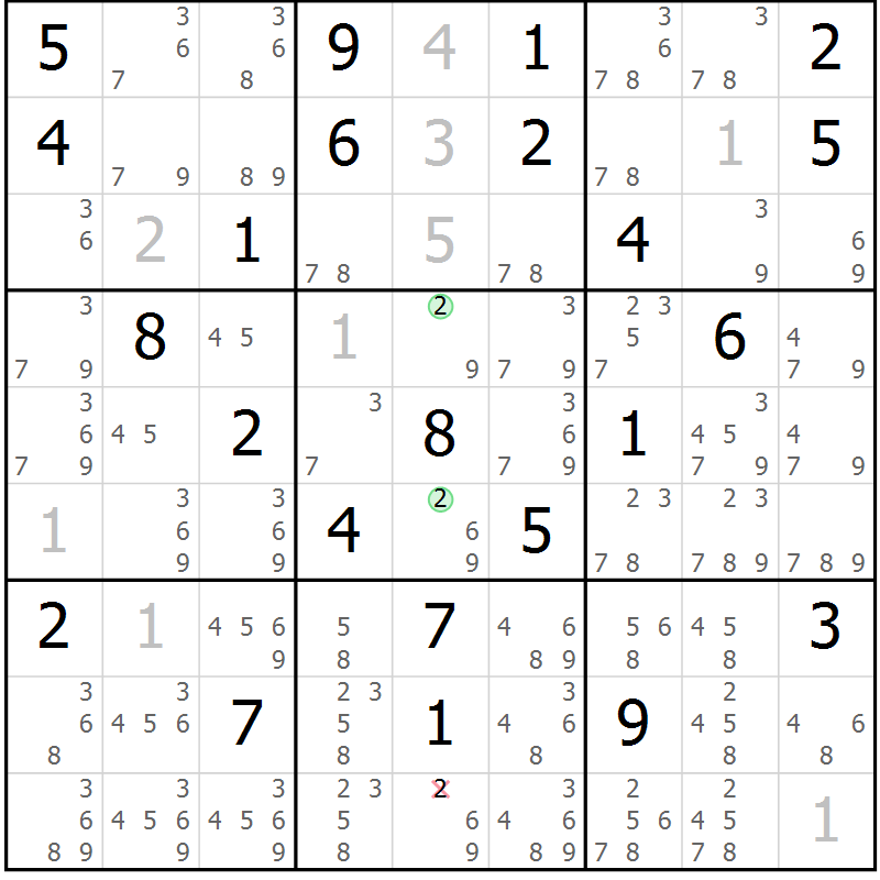 Position des candidats pour la solution de la Gr 33 page 36 du magazine de sudoku Maestro n° 087