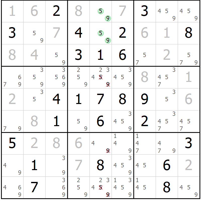 Position des candidats pour la solution de la Gr 34 page 37 du magazine de sudoku Maestro n° 087