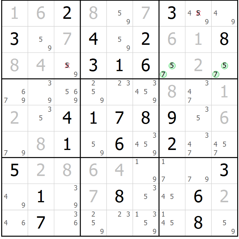 Position des candidats pour la solution de la Gr 34 page 37 du magazine de sudoku Maestro n° 087