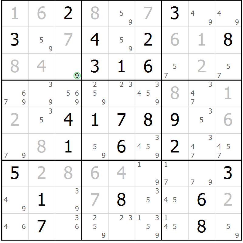 Position des candidats pour la solution de la Gr 34 page 37 du magazine de sudoku Maestro n° 087