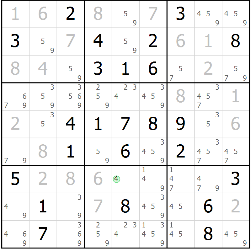 Position des candidats pour la solution de la Gr 34 page 37 du magazine de sudoku Maestro n° 087