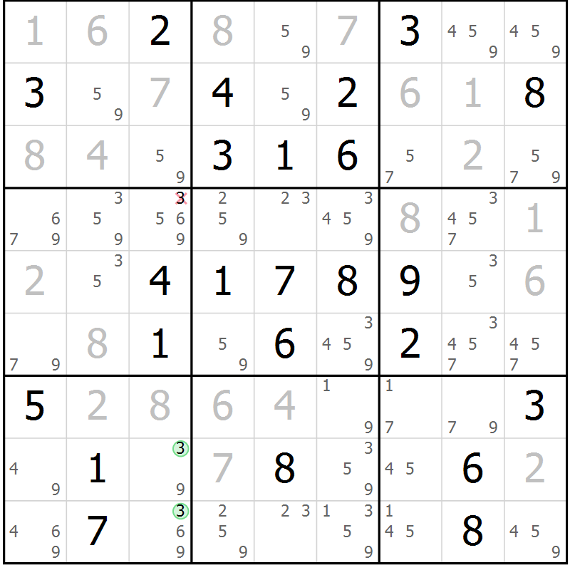 Position des candidats pour la solution de la Gr 34 page 37 du magazine de sudoku Maestro n° 087
