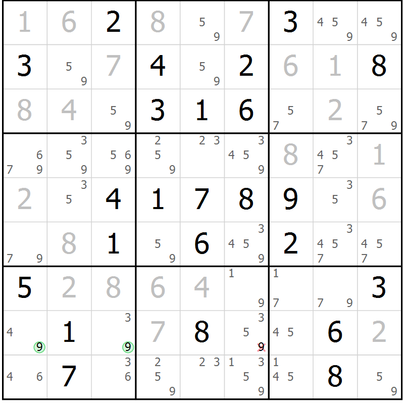 Position des candidats pour la solution de la Gr 34 page 37 du magazine de sudoku Maestro n° 087
