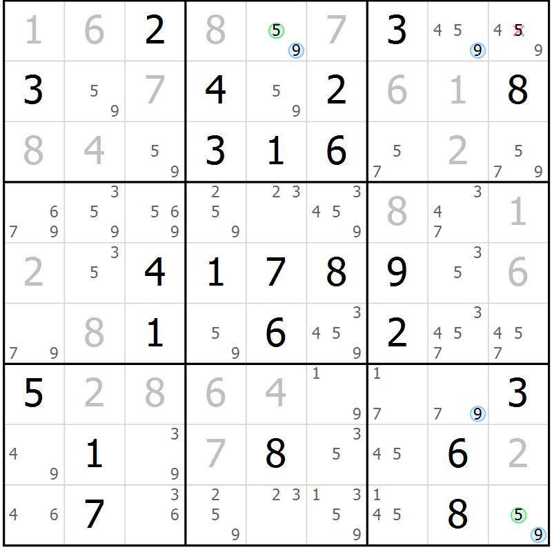 Position des candidats pour la solution de la Gr 34 page 37 du magazine de sudoku Maestro n° 087