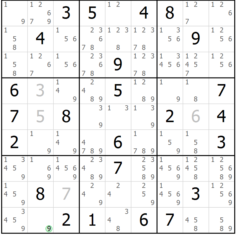 Position des candidats pour la solution de la Gr 35 page 38 du magazine de sudoku Maestro n° 087