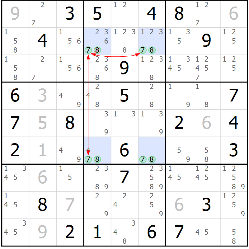 Position des candidats pour la solution de la Gr 35 page 38 du magazine de sudoku Maestro n° 087