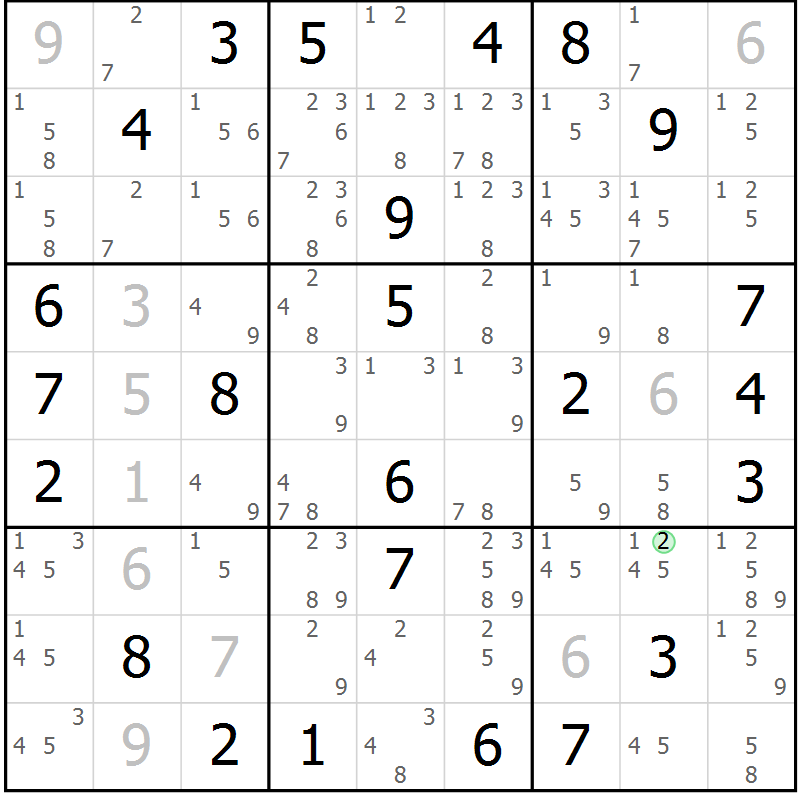 Position des candidats pour la solution de la Gr 35 page 38 du magazine de sudoku Maestro n° 087