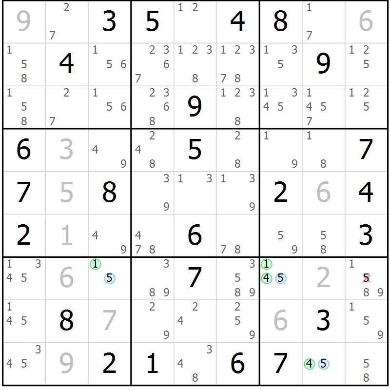 Position des candidats pour la solution de la Gr 35 page 38 du magazine de sudoku Maestro n° 087