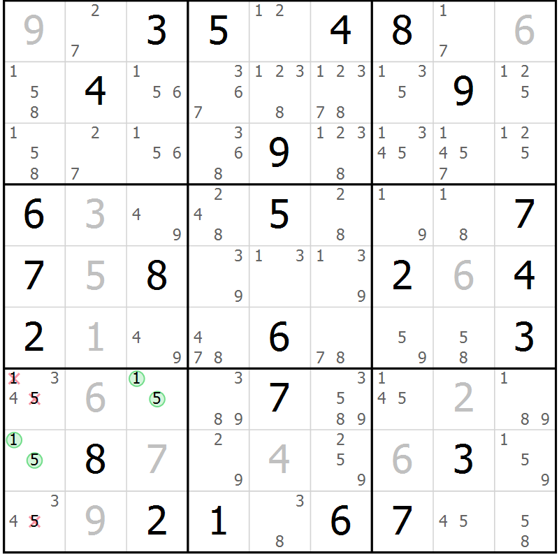 Position des candidats pour la solution de la Gr 35 page 38 du magazine de sudoku Maestro n° 087