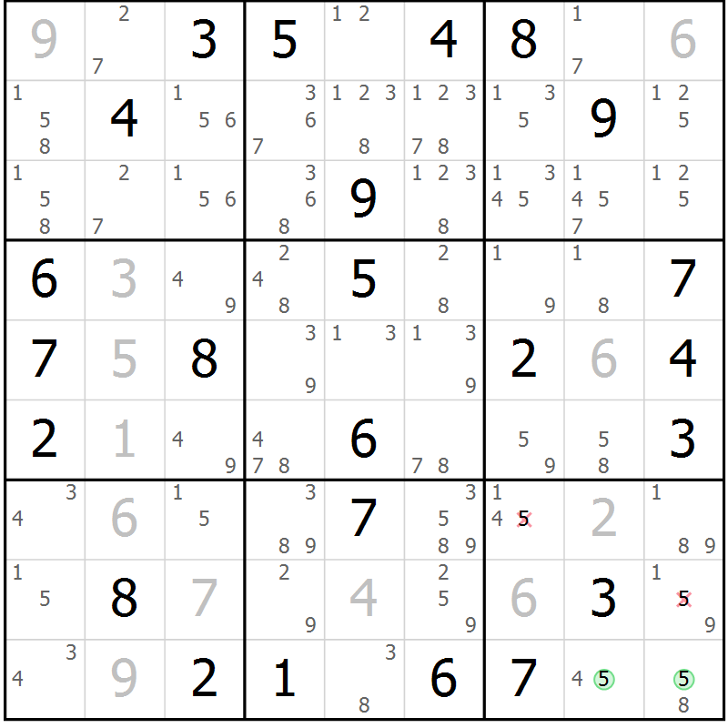 Position des candidats pour la solution de la Gr 35 page 38 du magazine de sudoku Maestro n° 087