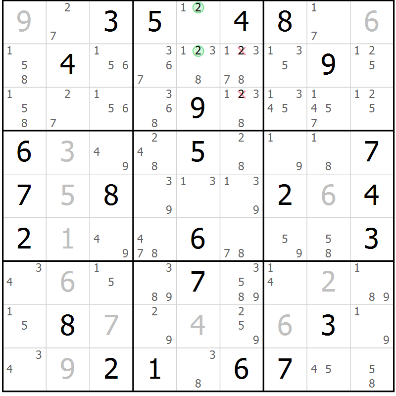 Position des candidats pour la solution de la Gr 35 page 38 du magazine de sudoku Maestro n° 087