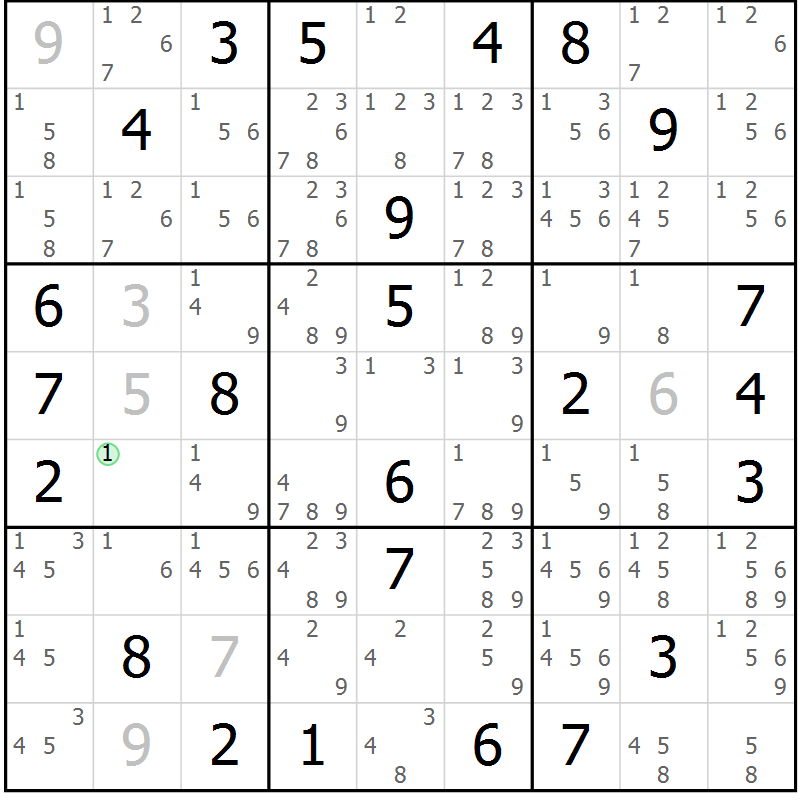 Position des candidats pour la solution de la Gr 35 page 38 du magazine de sudoku Maestro n° 087