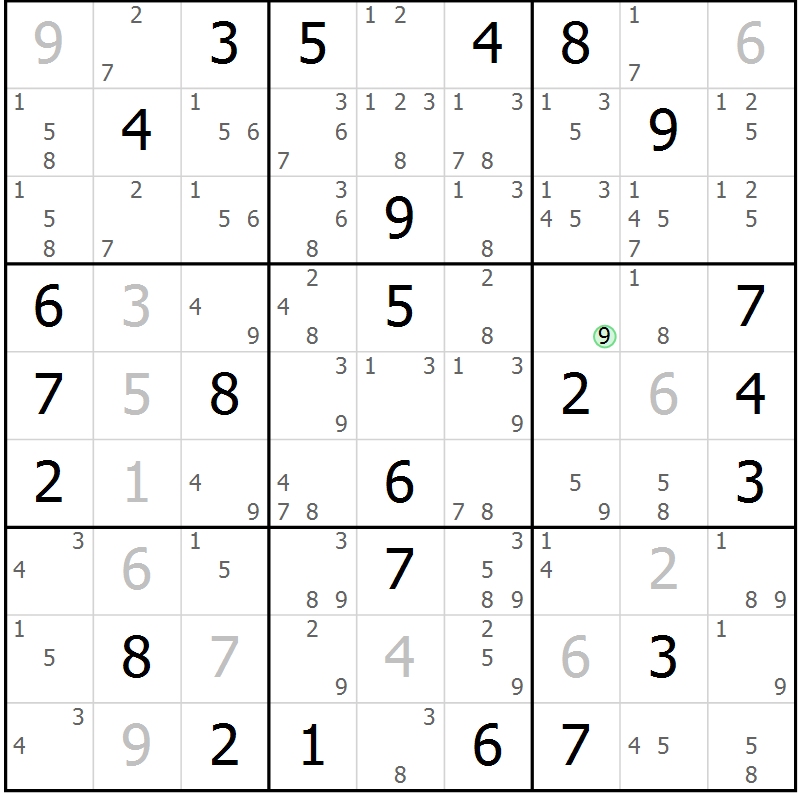 Position des candidats pour la solution de la Gr 35 page 38 du magazine de sudoku Maestro n° 087