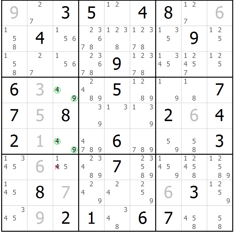 Position des candidats pour la solution de la Gr 35 page 38 du magazine de sudoku Maestro n° 087