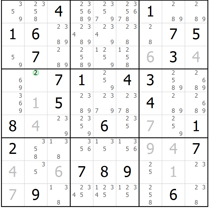 Position des candidats pour la solution de la Gr 36 page 39 du magazine de sudoku Maestro n° 087