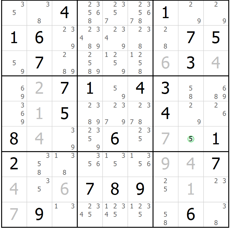 Position des candidats pour la solution de la Gr 36 page 39 du magazine de sudoku Maestro n° 087