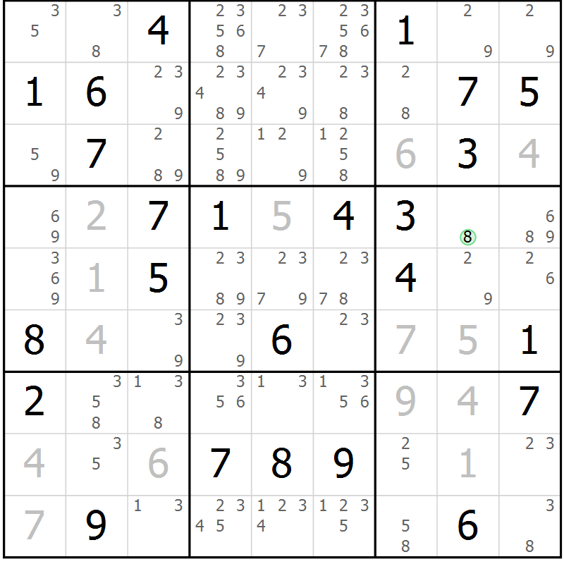 Position des candidats pour la solution de la Gr 36 page 39 du magazine de sudoku Maestro n° 087