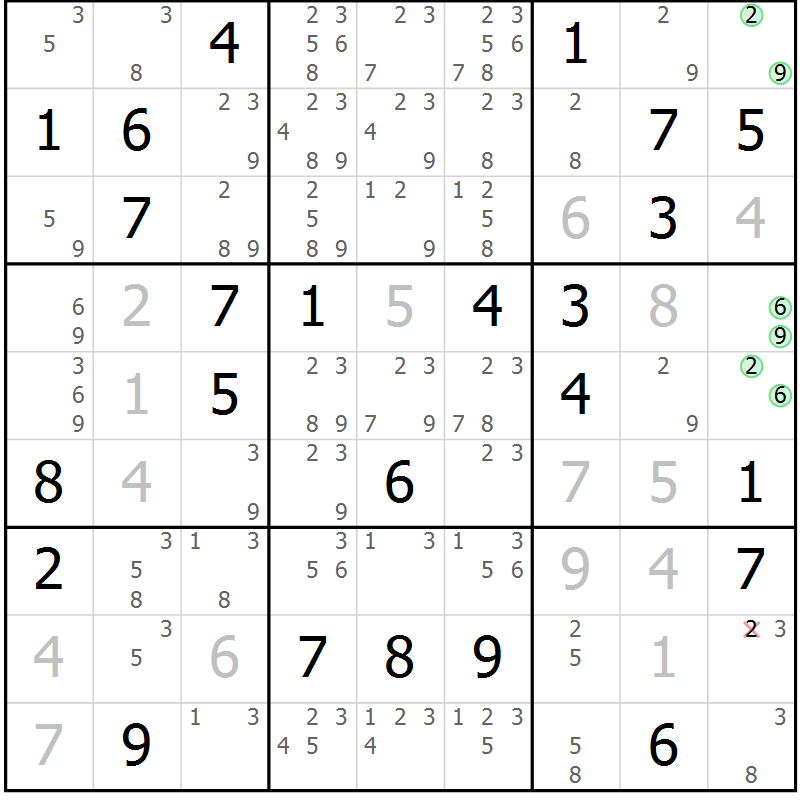 Position des candidats pour la solution de la Gr 36 page 39 du magazine de sudoku Maestro n° 087