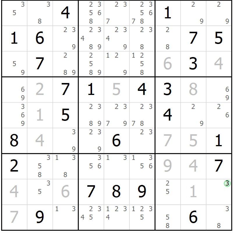 Position des candidats pour la solution de la Gr 36 page 39 du magazine de sudoku Maestro n° 087