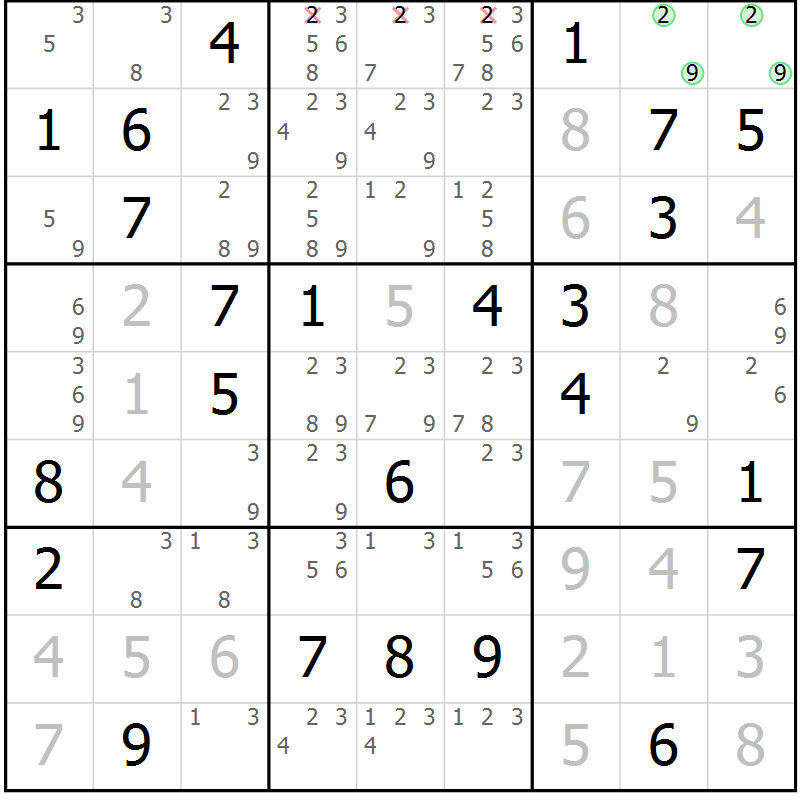 Position des candidats pour la solution de la Gr 36 page 39 du magazine de sudoku Maestro n° 087