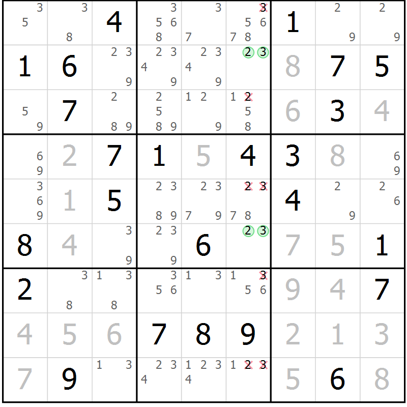 Position des candidats pour la solution de la Gr 36 page 39 du magazine de sudoku Maestro n° 087