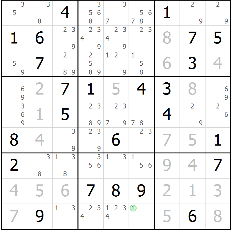 Position des candidats pour la solution de la Gr 36 page 39 du magazine de sudoku Maestro n° 087