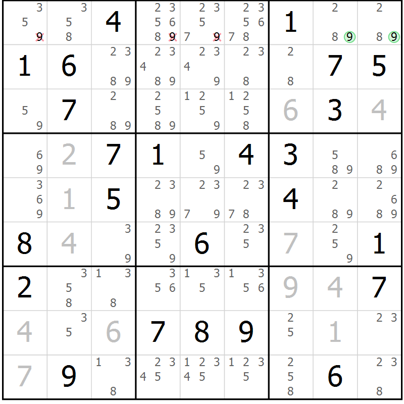 Position des candidats pour la solution de la Gr 36 page 39 du magazine de sudoku Maestro n° 087