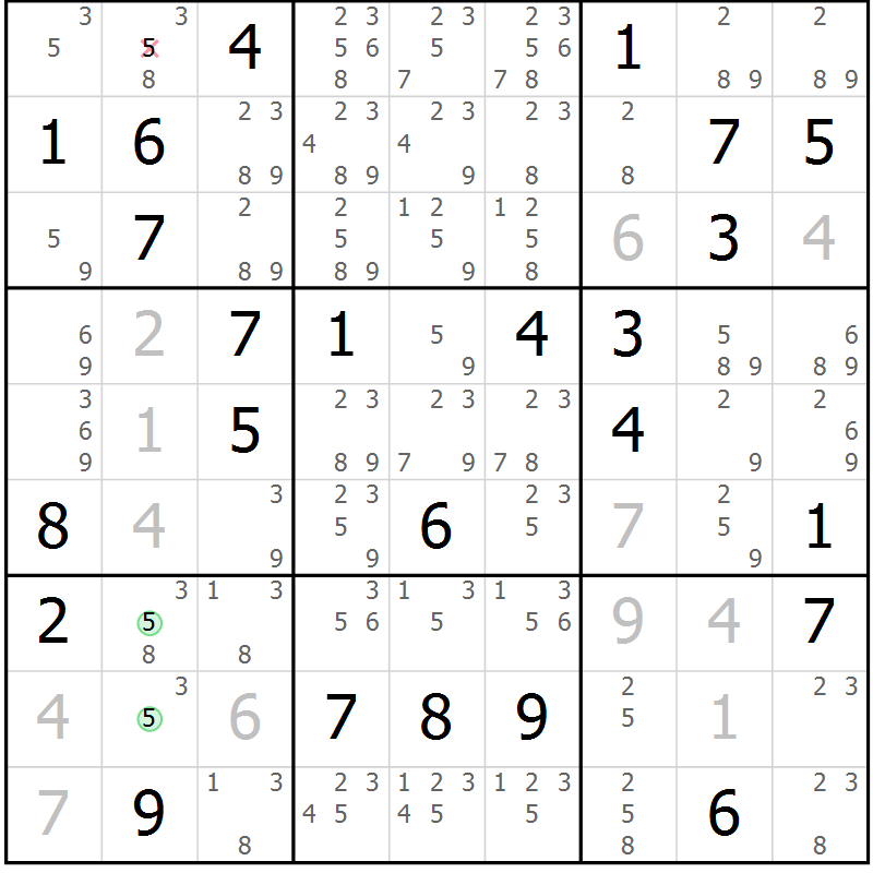 Position des candidats pour la solution de la Gr 36 page 39 du magazine de sudoku Maestro n° 087