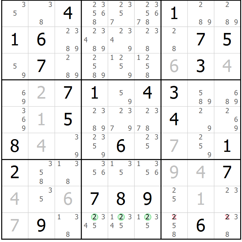 Position des candidats pour la solution de la Gr 36 page 39 du magazine de sudoku Maestro n° 087
