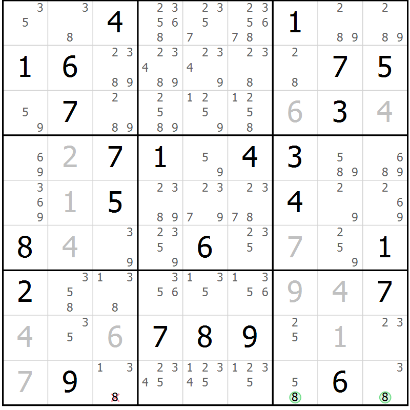 Position des candidats pour la solution de la Gr 36 page 39 du magazine de sudoku Maestro n° 087