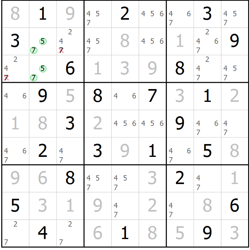 Position des candidats pour la solution de la Gr 37 page 40 du magazine de sudoku Maestro n° 087