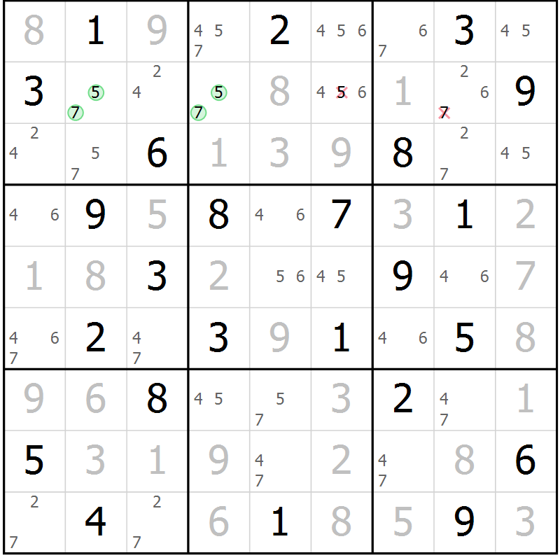 Position des candidats pour la solution de la Gr 37 page 40 du magazine de sudoku Maestro n° 087